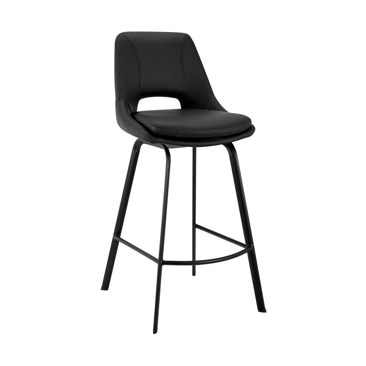 Carise Black Faux Leather and Black Metal Swivel 26" Counter Stool By Armen Living | Bar Stools | Modishstore