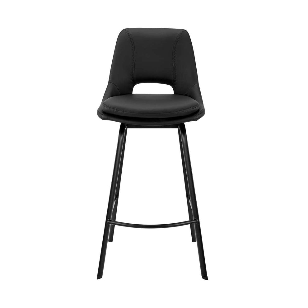 Carise Black Faux Leather and Black Metal Swivel 26" Counter Stool By Armen Living | Bar Stools | Modishstore - 2