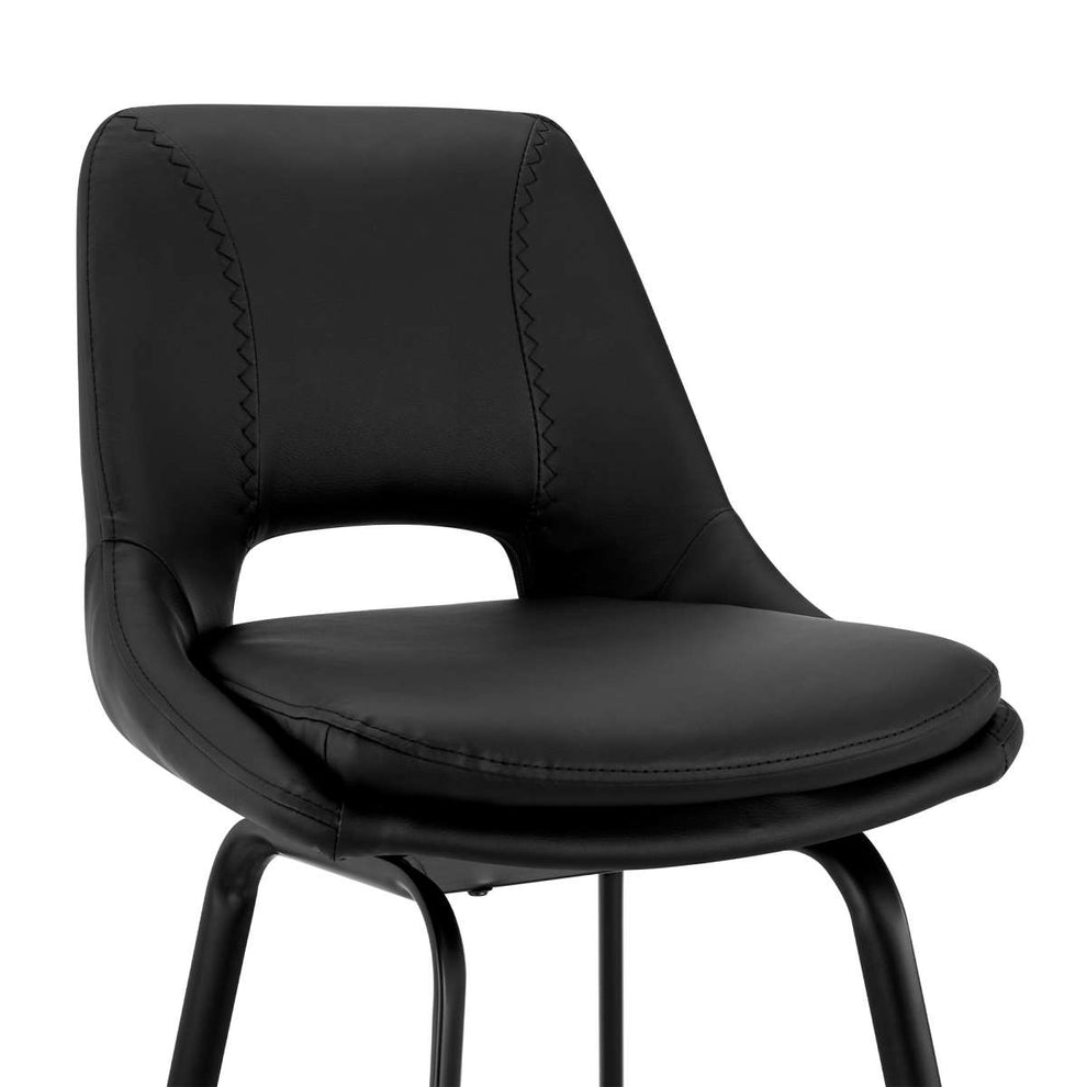 Carise Black Faux Leather and Black Metal Swivel 26" Counter Stool By Armen Living | Bar Stools | Modishstore - 5