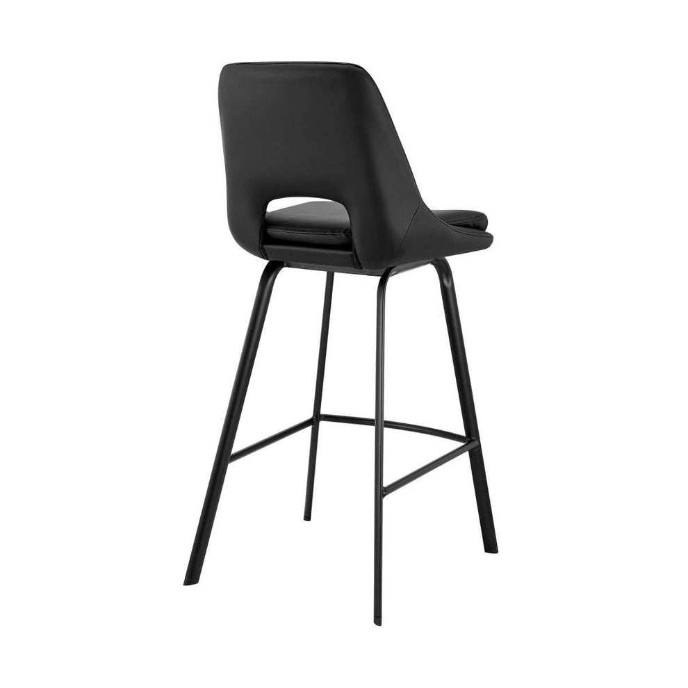 Carise Black Faux Leather and Black Metal Swivel 30" Bar Stool By Armen Living | Bar Stools | Modishstore - 3