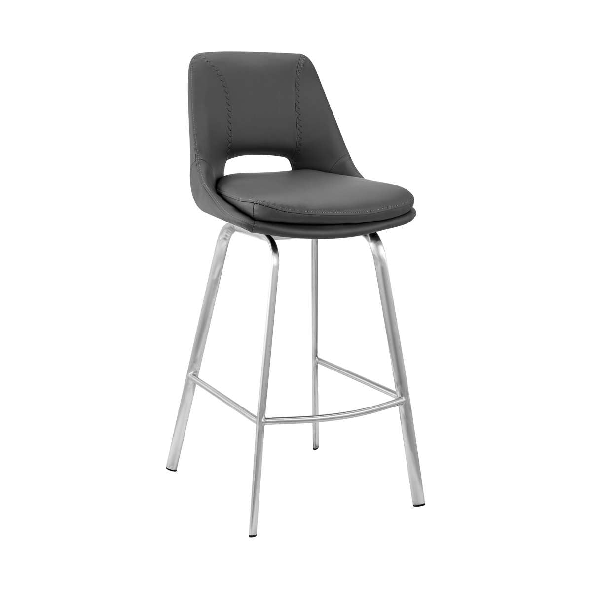 Carise Gray Faux Leather and Brushed Stainless Steel Swivel 26" Counter Stool By Armen Living | Bar Stools | Modishstore