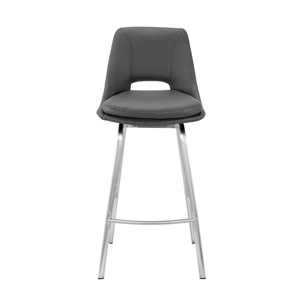 Carise Gray Faux Leather and Brushed Stainless Steel Swivel 26" Counter Stool By Armen Living | Bar Stools | Modishstore - 2