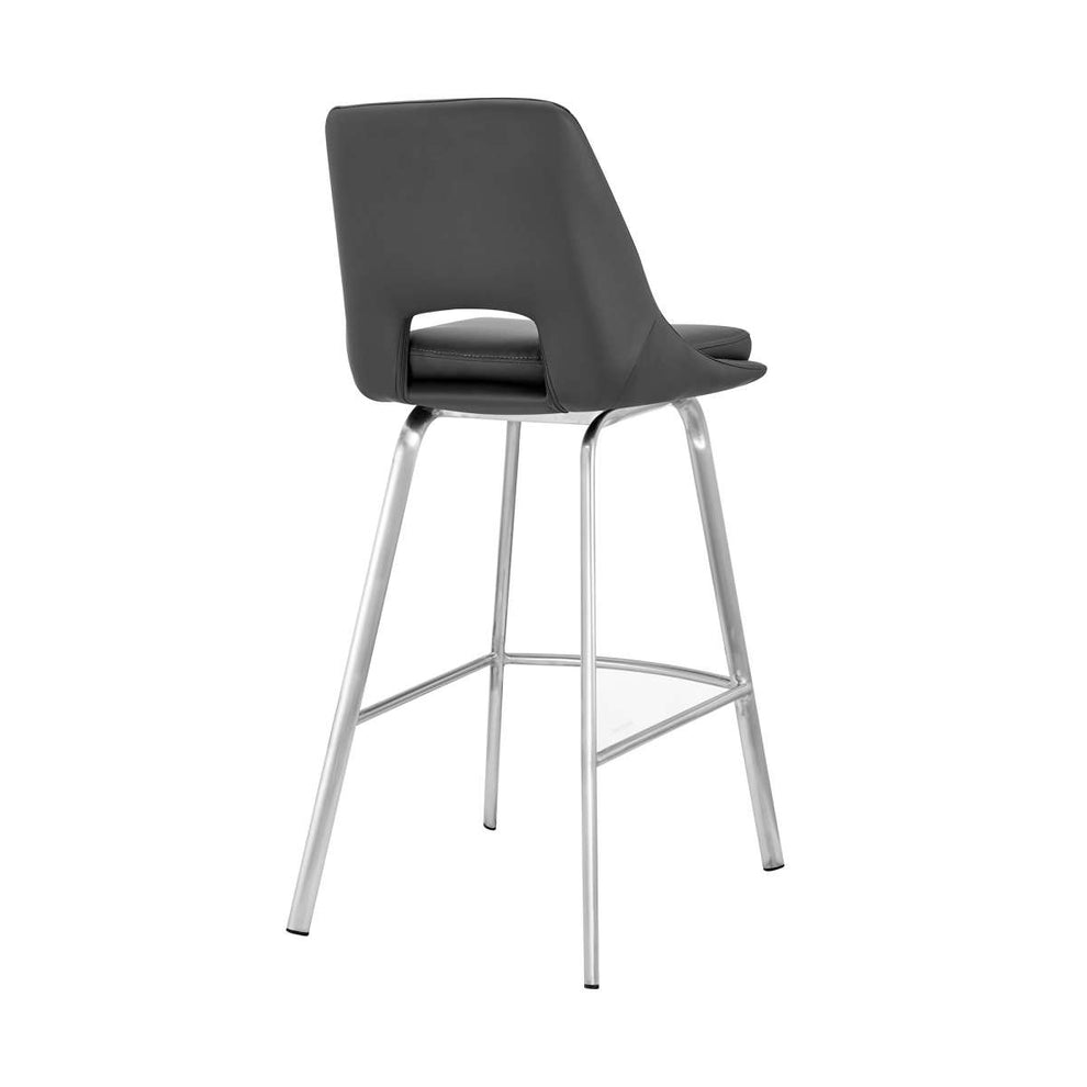 Carise Gray Faux Leather and Brushed Stainless Steel Swivel 30" Bar Stool By Armen Living | Bar Stools | Modishstore - 3