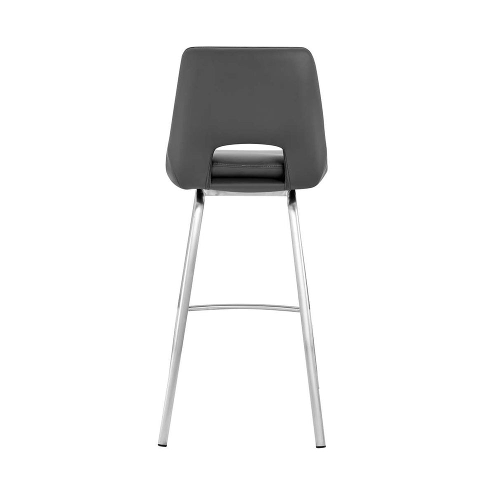Carise Gray Faux Leather and Brushed Stainless Steel Swivel 30" Bar Stool By Armen Living | Bar Stools | Modishstore - 4