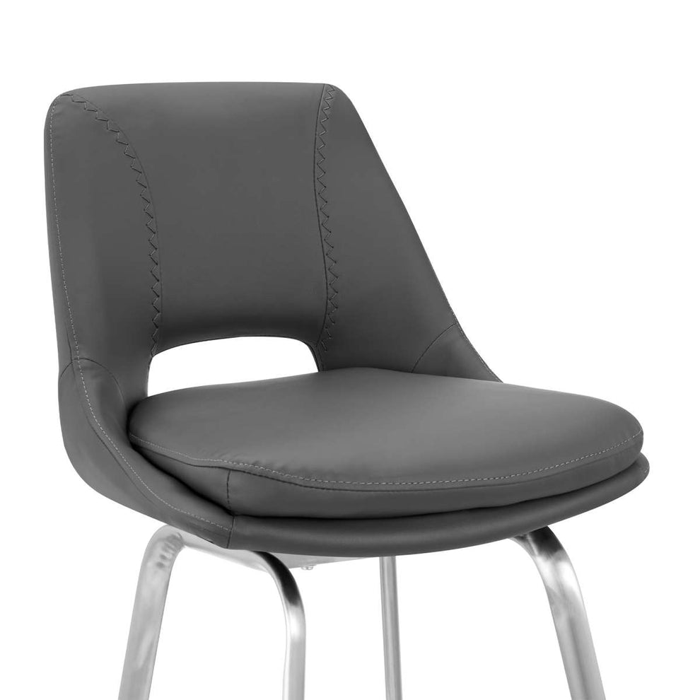 Carise Gray Faux Leather and Brushed Stainless Steel Swivel 30" Bar Stool By Armen Living | Bar Stools | Modishstore - 5