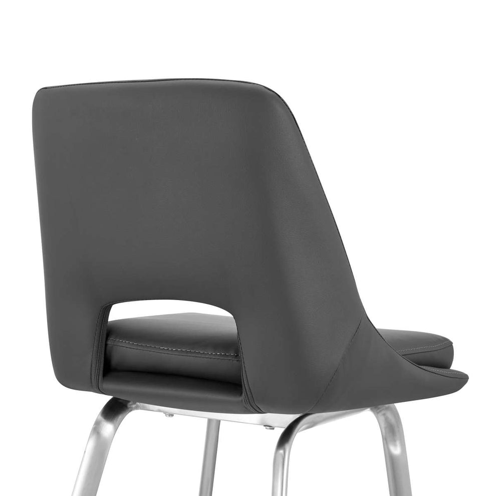 Carise Gray Faux Leather and Brushed Stainless Steel Swivel 30" Bar Stool By Armen Living | Bar Stools | Modishstore - 6