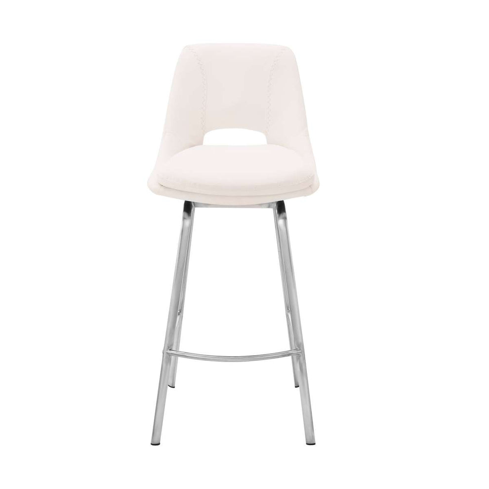 Carise White Faux Leather and Brushed Stainless Steel Swivel 26" Counter Stool By Armen Living | Bar Stools | Modishstore - 2
