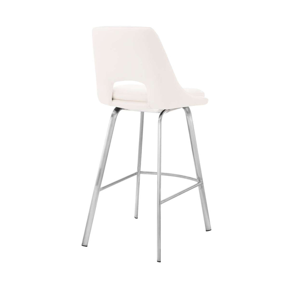 Carise White Faux Leather and Brushed Stainless Steel Swivel 26" Counter Stool By Armen Living | Bar Stools | Modishstore - 3