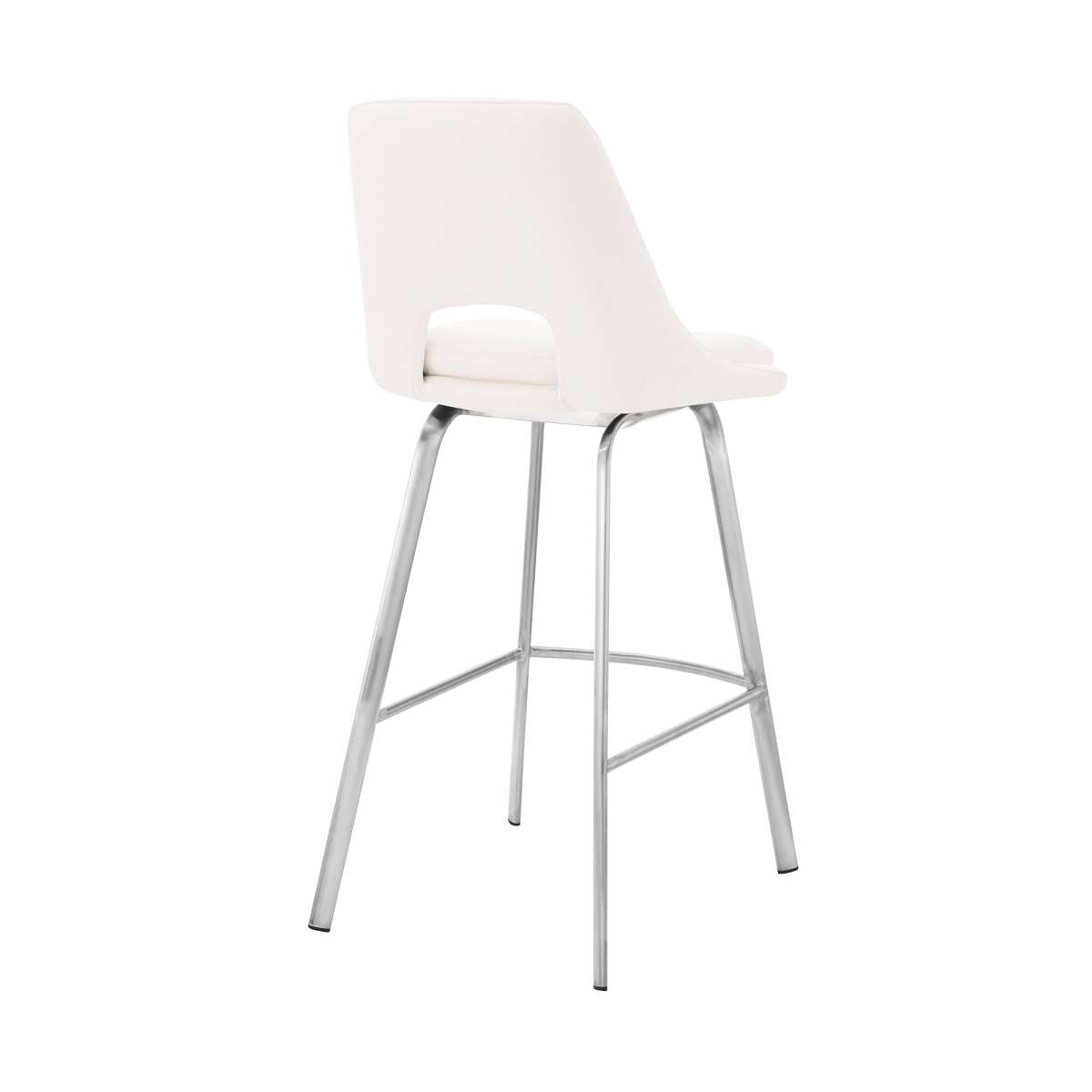 Carise White Faux Leather and Brushed Stainless Steel Swivel 30" Bar Stool By Armen Living | Bar Stools | Modishstore - 3