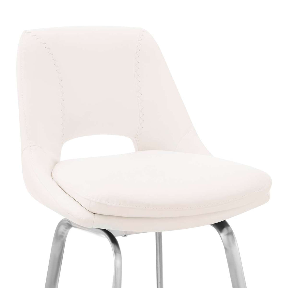 Carise White Faux Leather and Brushed Stainless Steel Swivel 30" Bar Stool By Armen Living | Bar Stools | Modishstore - 5