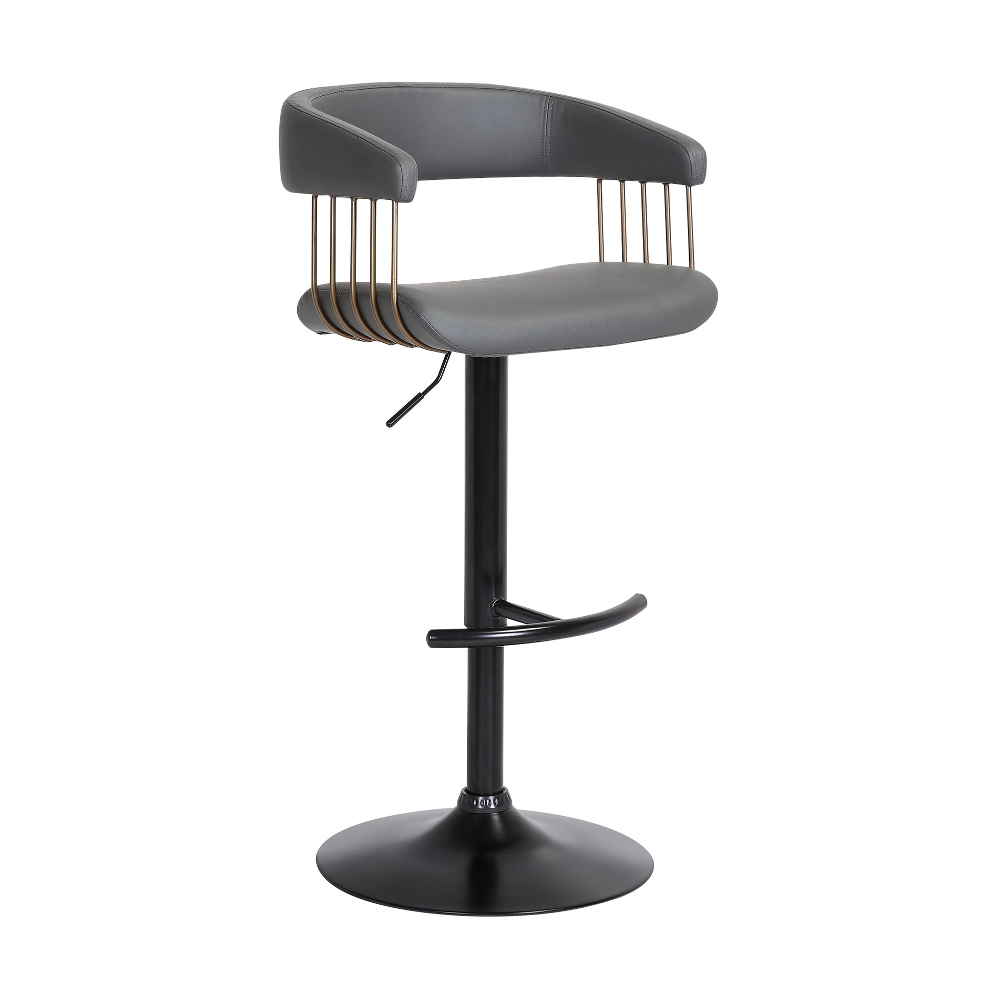 Calista Adjustable Bar Stool in Grey Faux Leather with Golden Bronze and Black Metal By Armen Living | Bar Stools | Modishstore - 2