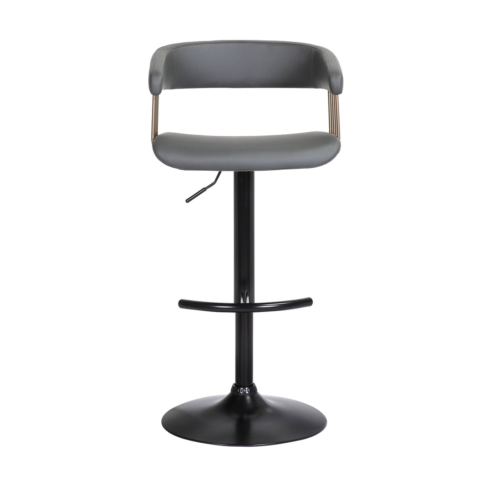 Calista Adjustable Bar Stool in Grey Faux Leather with Golden Bronze and Black Metal By Armen Living | Bar Stools | Modishstore - 3