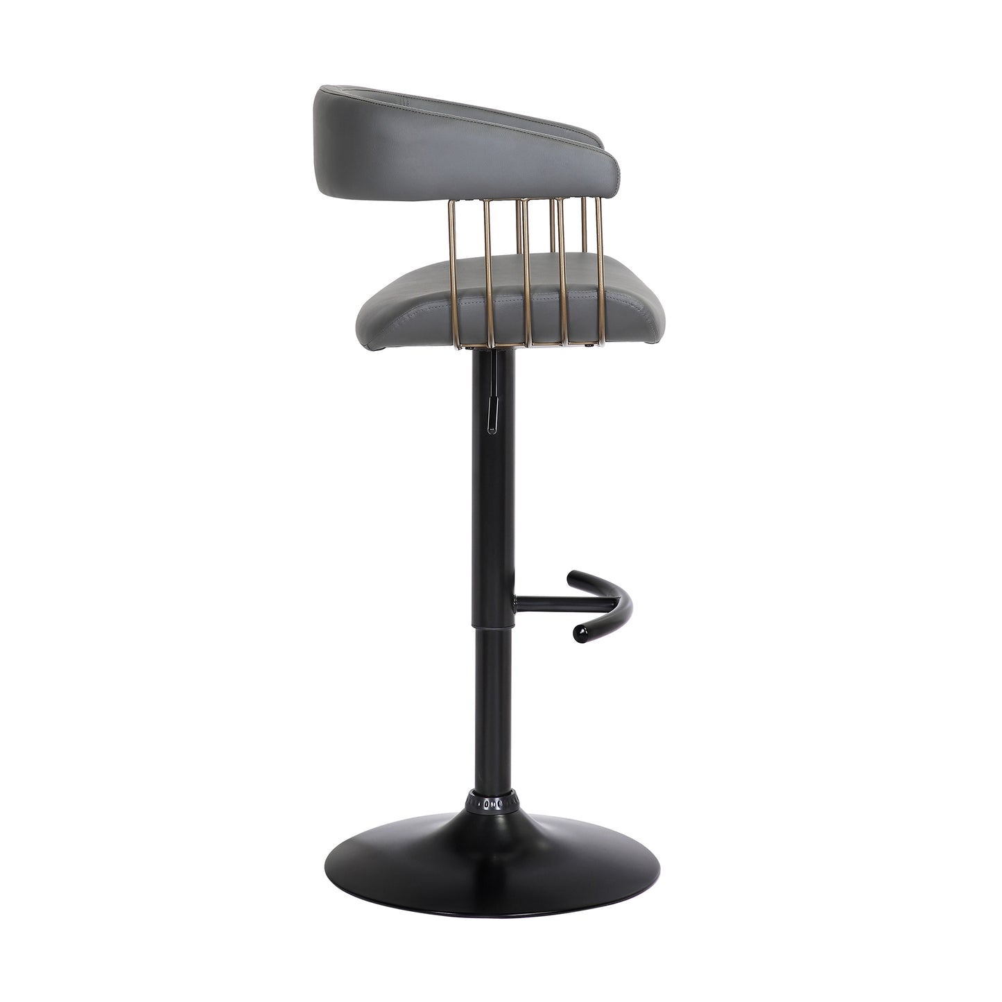 Calista Adjustable Bar Stool in Grey Faux Leather with Golden Bronze and Black Metal By Armen Living | Bar Stools | Modishstore - 4