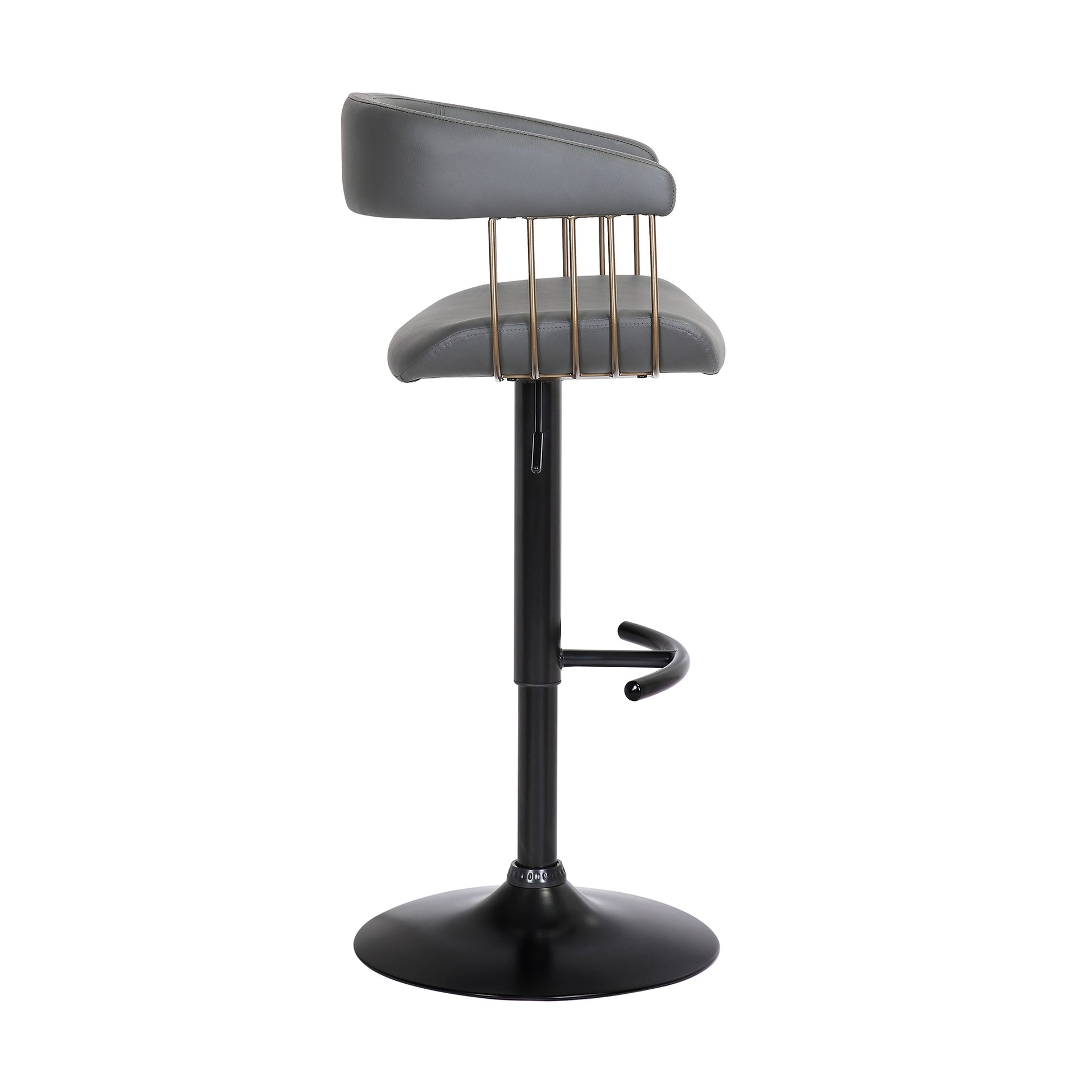 Calista Adjustable Bar Stool in Grey Faux Leather with Golden Bronze and Black Metal By Armen Living | Bar Stools | Modishstore - 4
