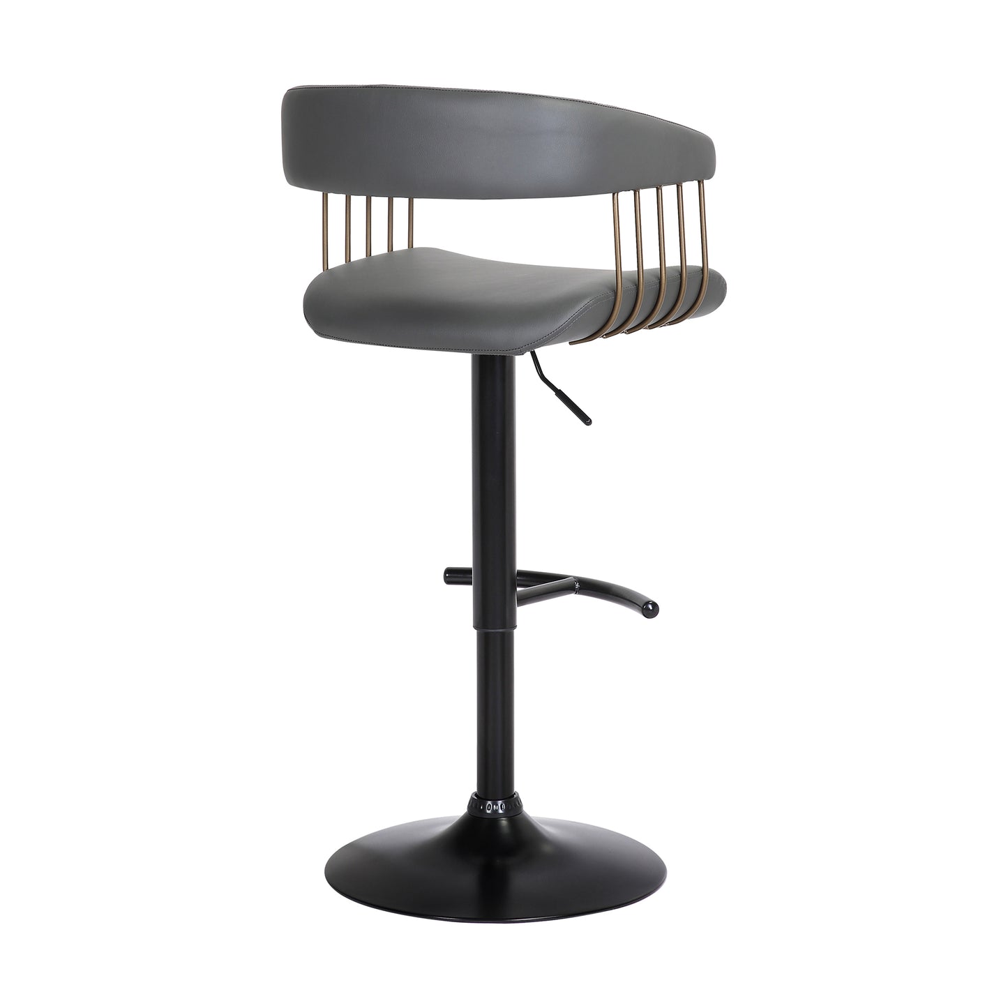 Calista Adjustable Bar Stool in Grey Faux Leather with Golden Bronze and Black Metal By Armen Living | Bar Stools | Modishstore - 5