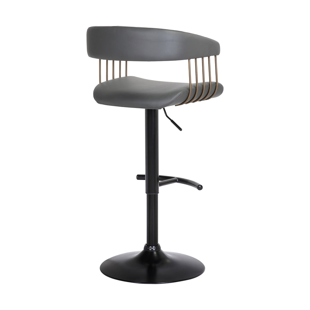 Calista Adjustable Bar Stool in Grey Faux Leather with Golden Bronze and Black Metal By Armen Living | Bar Stools | Modishstore - 5