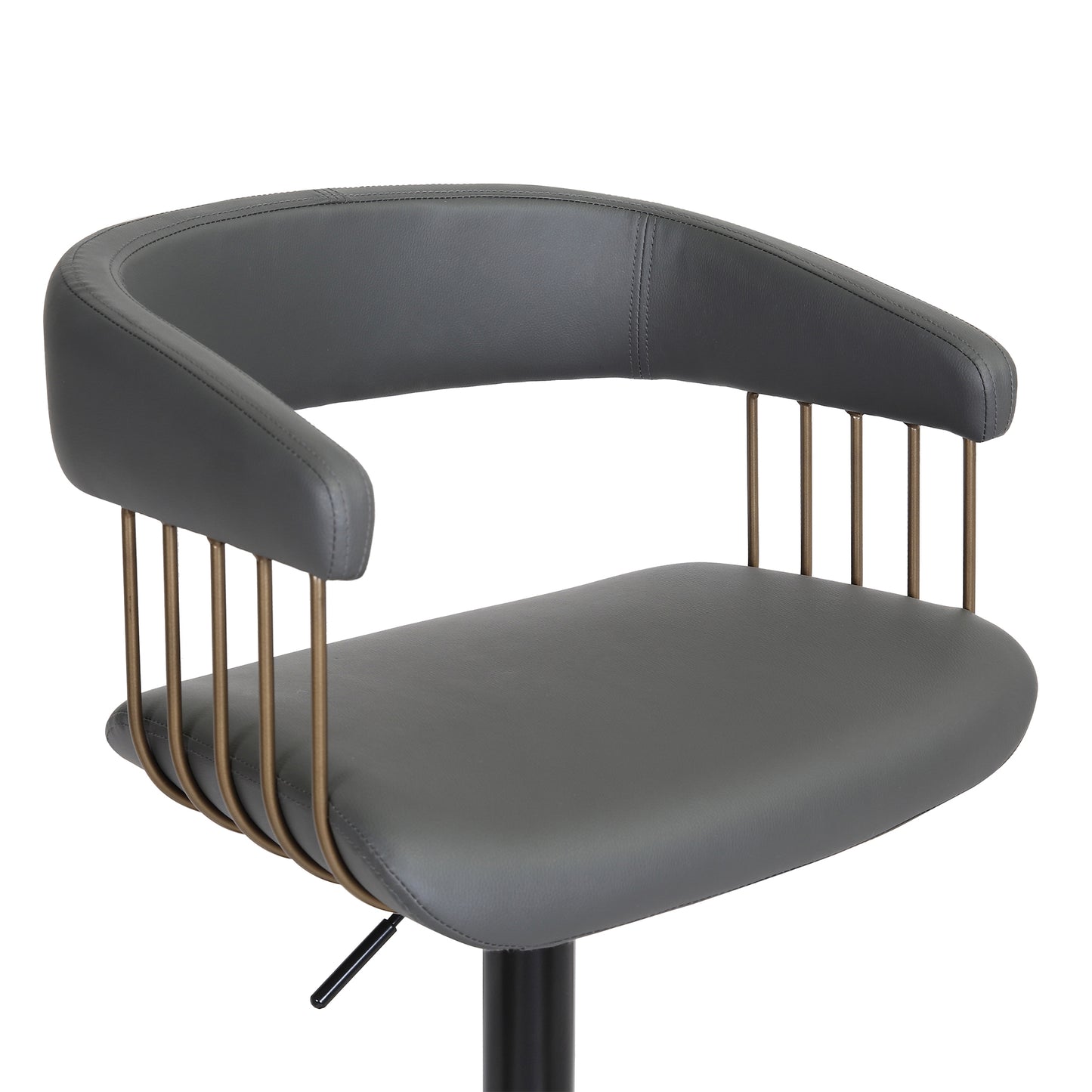 Calista Adjustable Bar Stool in Grey Faux Leather with Golden Bronze and Black Metal By Armen Living | Bar Stools | Modishstore - 7