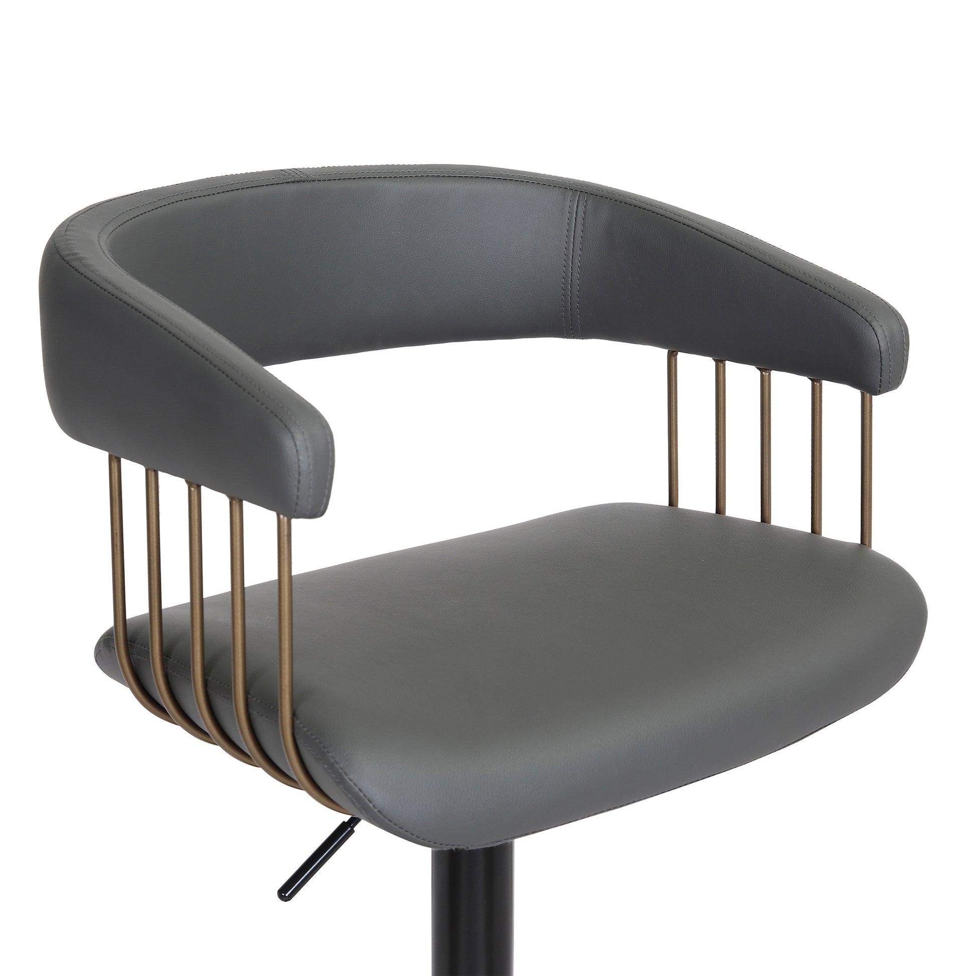 Calista Adjustable Bar Stool in Grey Faux Leather with Golden Bronze and Black Metal By Armen Living | Bar Stools | Modishstore - 7
