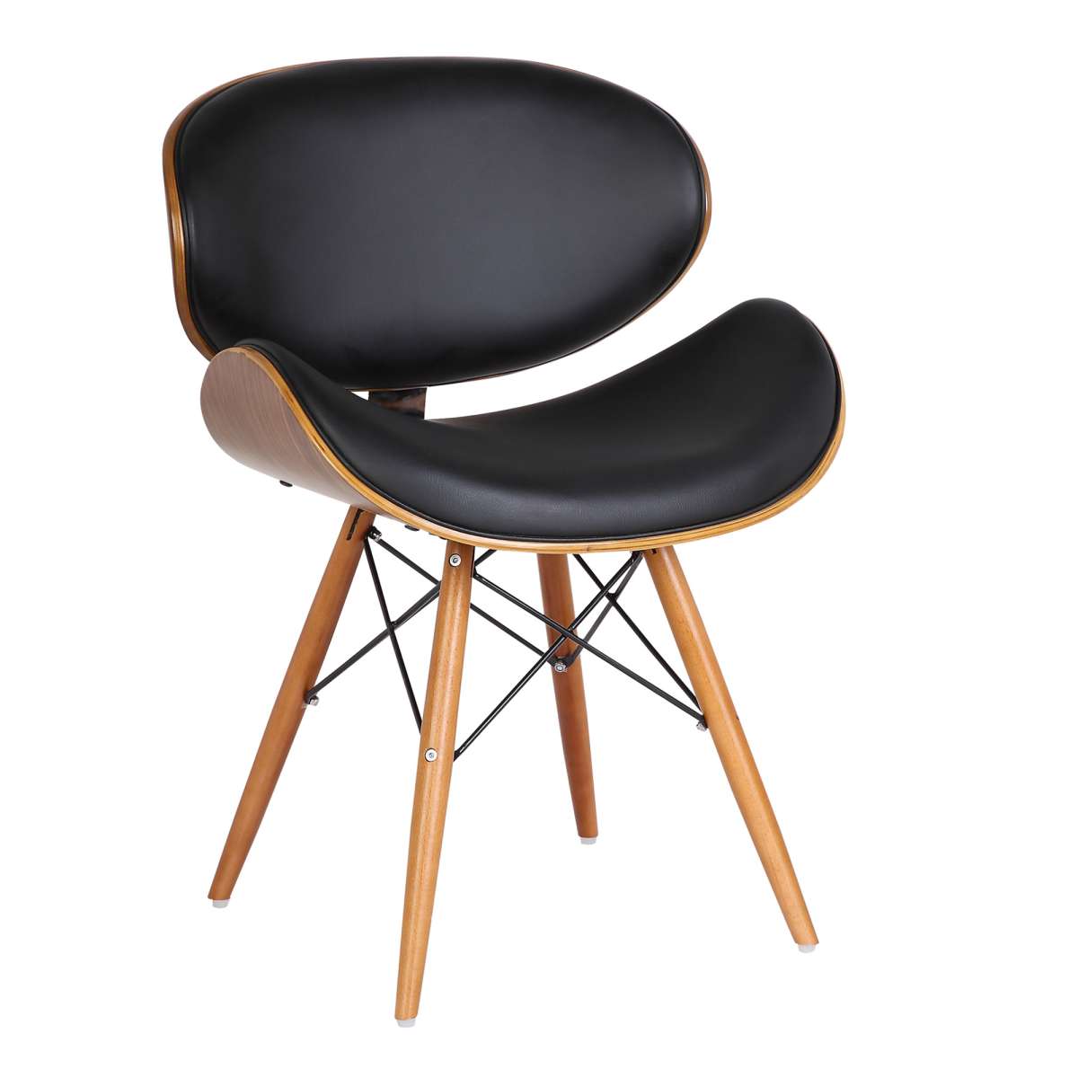 Cassie Mid-Century Dining Chair in Walnut Wood and Black Faux Leather By Armen Living | Dining Chairs | Modishstore