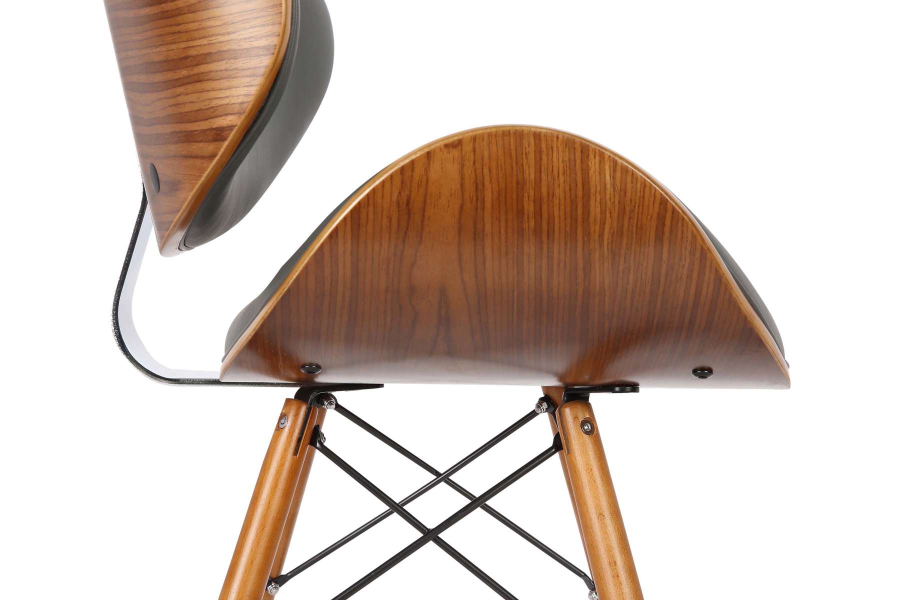 Cassie Mid-Century Dining Chair in Walnut Wood and Black Faux Leather By Armen Living | Dining Chairs | Modishstore - 10