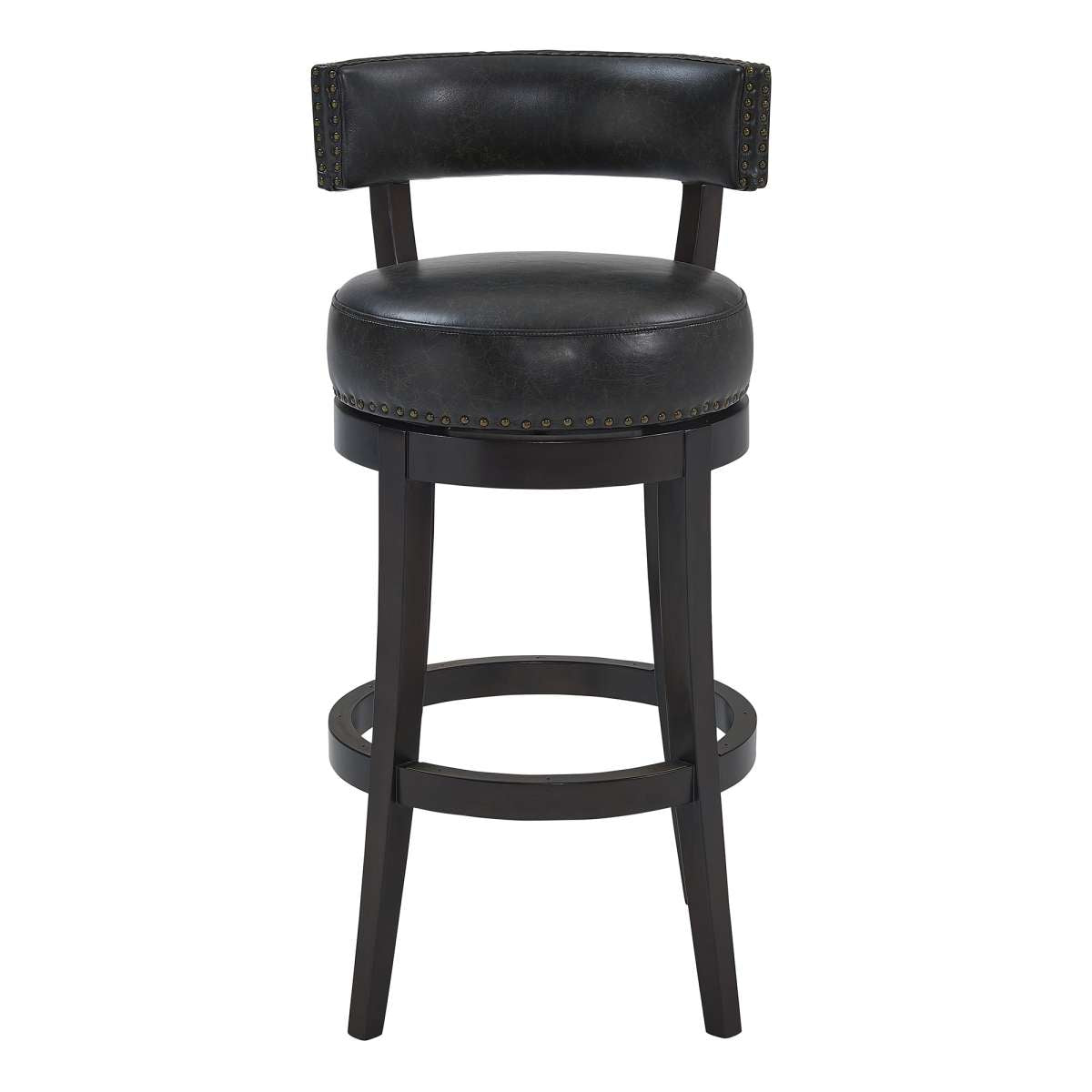 Corbin 30" Bar Height Swivel Onyx Faux Leather and Espresso Wood Bar Stool By Armen Living | Bar Stools |  Modishstore  - 7