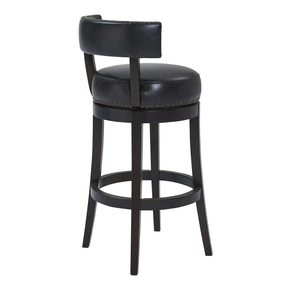 Corbin 30" Bar Height Swivel Onyx Faux Leather and Espresso Wood Bar Stool By Armen Living | Bar Stools |  Modishstore  - 8