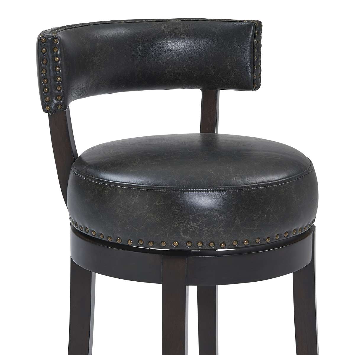 Corbin 30" Bar Height Swivel Onyx Faux Leather and Espresso Wood Bar Stool By Armen Living | Bar Stools |  Modishstore  - 2