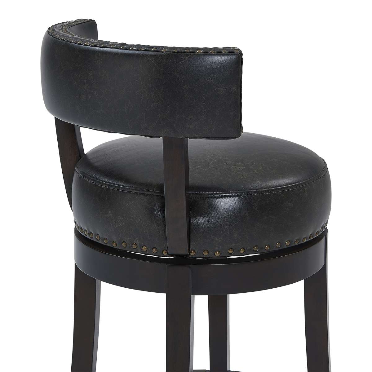 Corbin 30" Bar Height Swivel Onyx Faux Leather and Espresso Wood Bar Stool By Armen Living | Bar Stools |  Modishstore  - 3