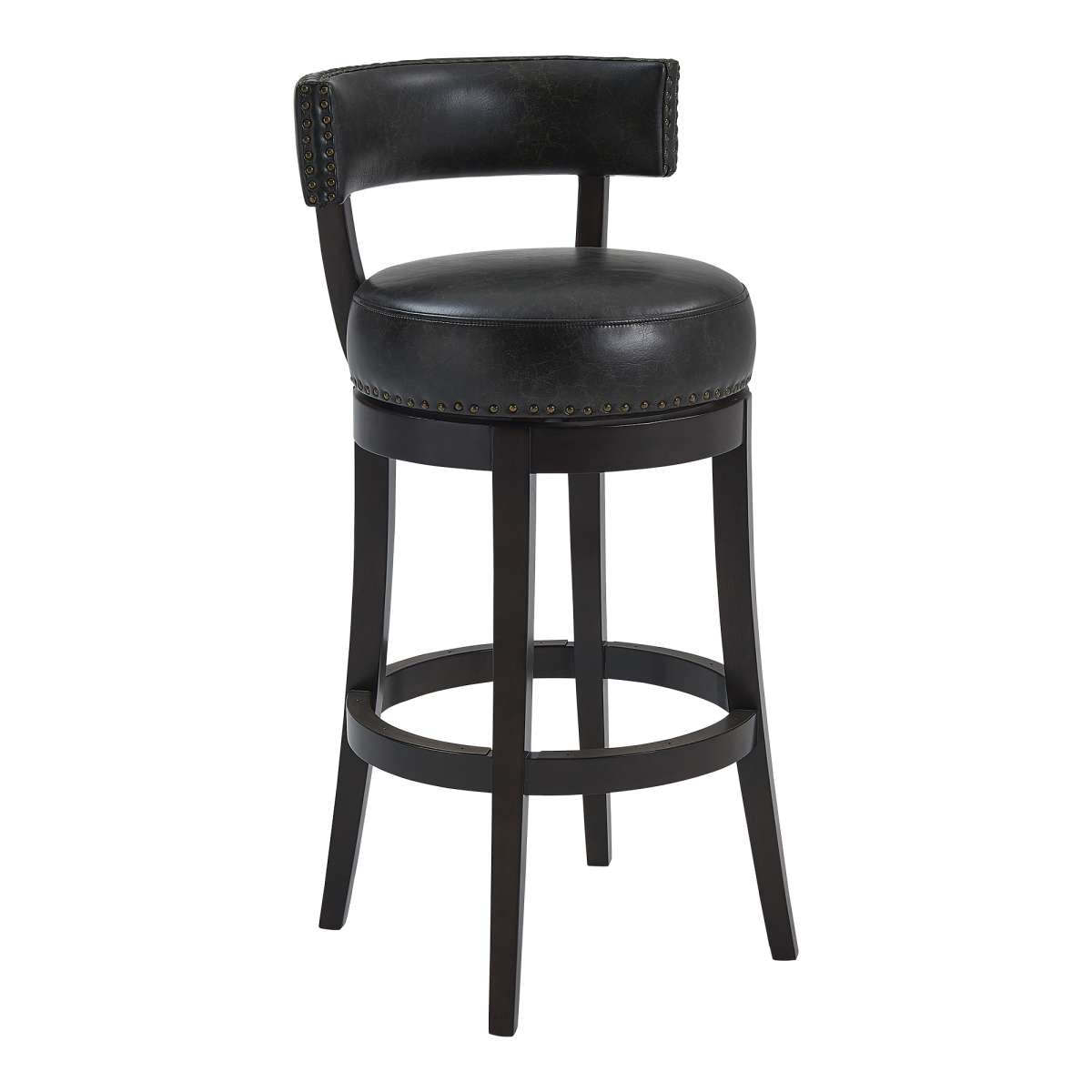 Corbin 30" Bar Height Swivel Onyx Faux Leather and Espresso Wood Bar Stool By Armen Living | Bar Stools |  Modishstore  - 6