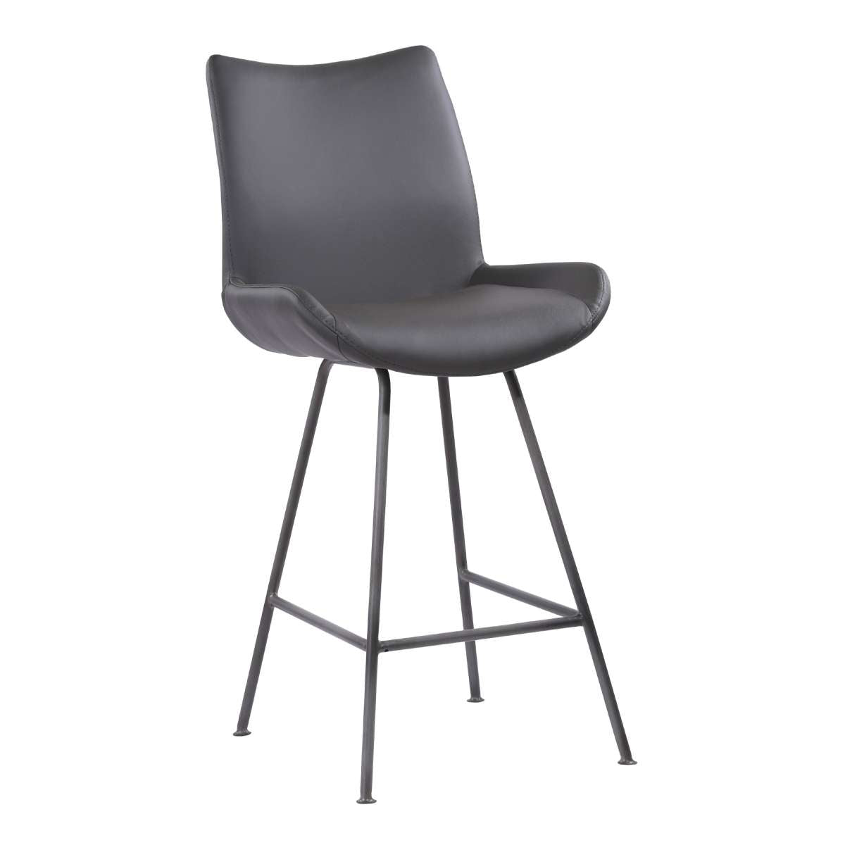 Coronado Contemporary 26" Counter Height Barstool in Brushed Gray Powder Coated Finish and Gray Faux Leather By Armen Living | Bar Stools | Modishstore
