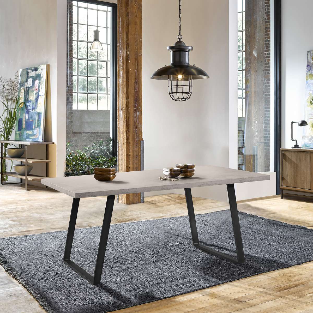 Coronado Contemporary Dining Table in Gray Powder Coated Finish with Cement Gray Top By Armen Living | Dining Tables | Modishstore