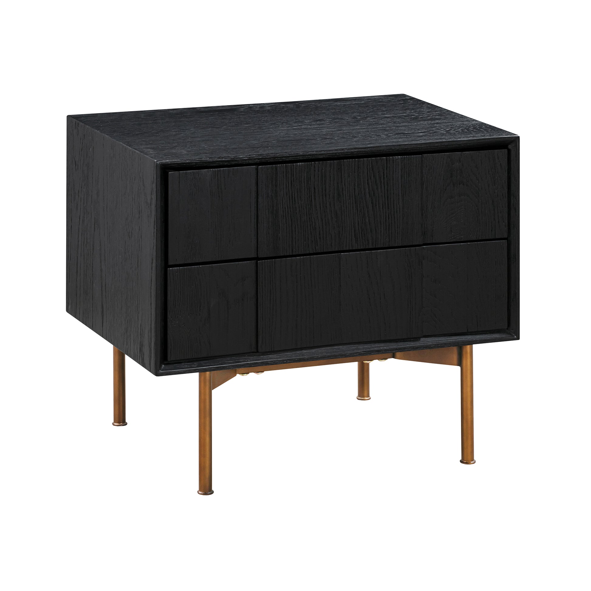 Carnaby 2 Drawer Nightstand in Black Brushed Oak and Bronze By Armen Living | Nightstands | Modishstore - 4