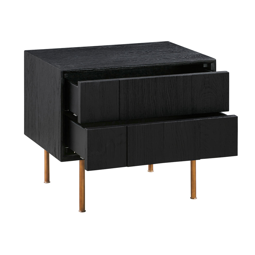Carnaby 2 Drawer Nightstand in Black Brushed Oak and Bronze By Armen Living | Nightstands | Modishstore - 5