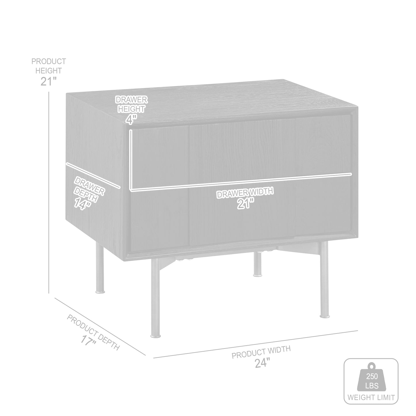 Carnaby 2 Drawer Nightstand in Black Brushed Oak and Bronze By Armen Living | Nightstands | Modishstore - 10