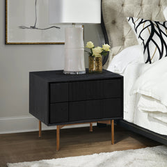 Carnaby 2 Drawer Nightstand in Black Brushed Oak and Bronze By Armen Living