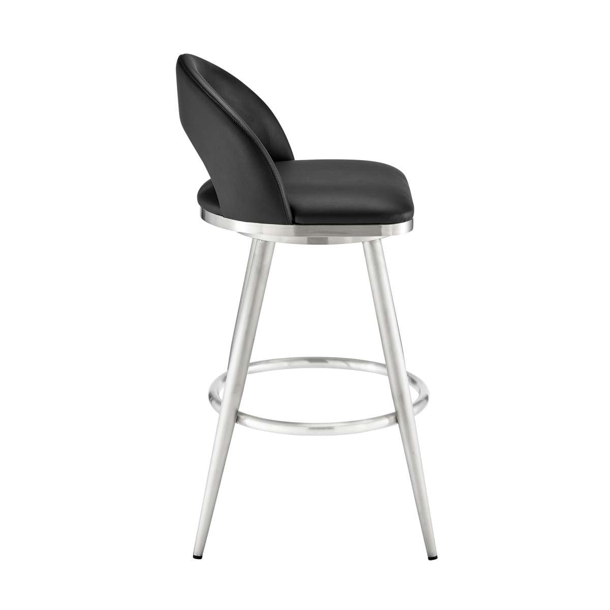 Charlotte 26" Swivel Counter Stool in Brushed Stainless Steel and Black Faux Leather By Armen Living | Bar Stools | Modishstore - 3