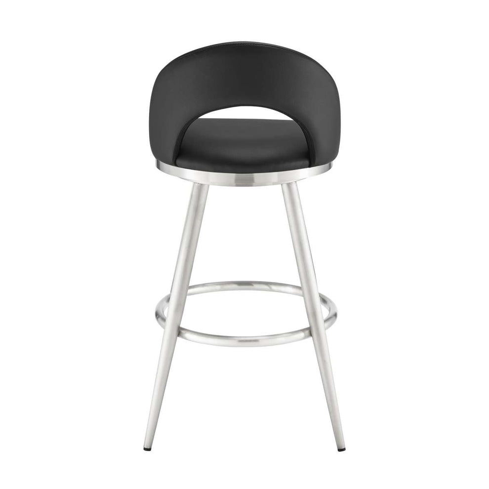 Charlotte 26" Swivel Counter Stool in Brushed Stainless Steel and Black Faux Leather By Armen Living | Bar Stools | Modishstore - 4