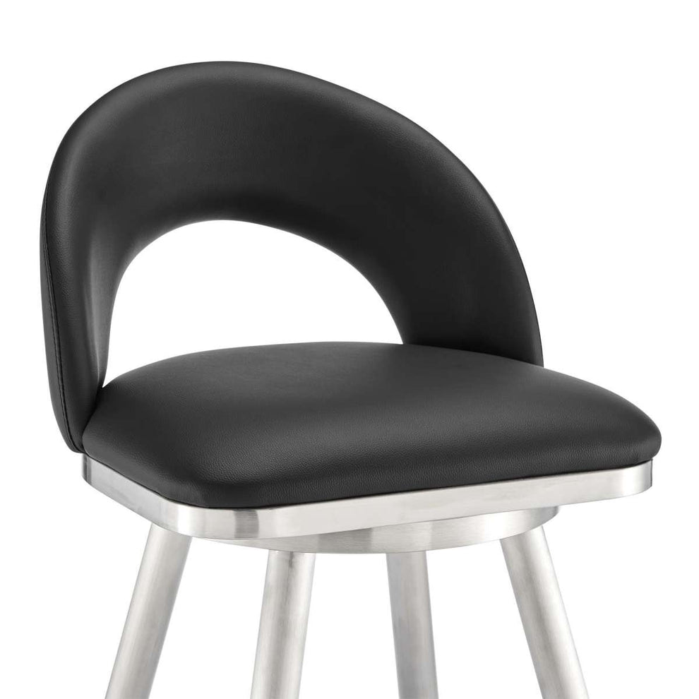 Charlotte 26" Swivel Counter Stool in Brushed Stainless Steel and Black Faux Leather By Armen Living | Bar Stools | Modishstore - 5