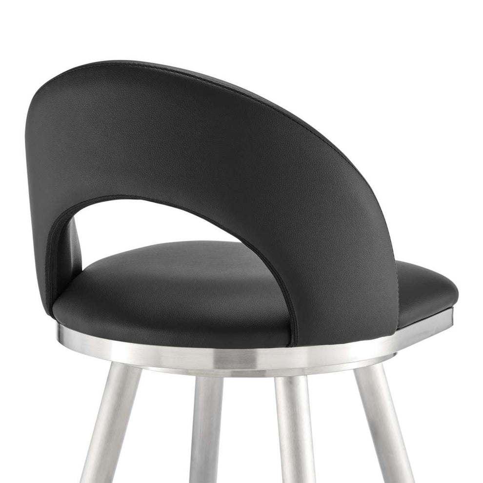 Charlotte 26" Swivel Counter Stool in Brushed Stainless Steel and Black Faux Leather By Armen Living | Bar Stools | Modishstore - 7