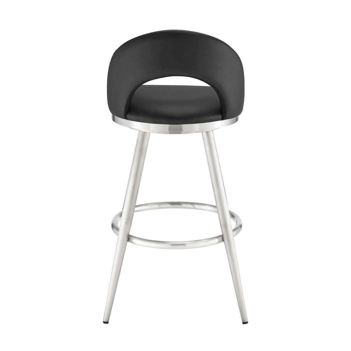 Charlotte 30" Swivel Bar Stool in Brushed Stainless Steel with Black Faux Leather By Armen Living | Bar Stools | Modishstore - 4