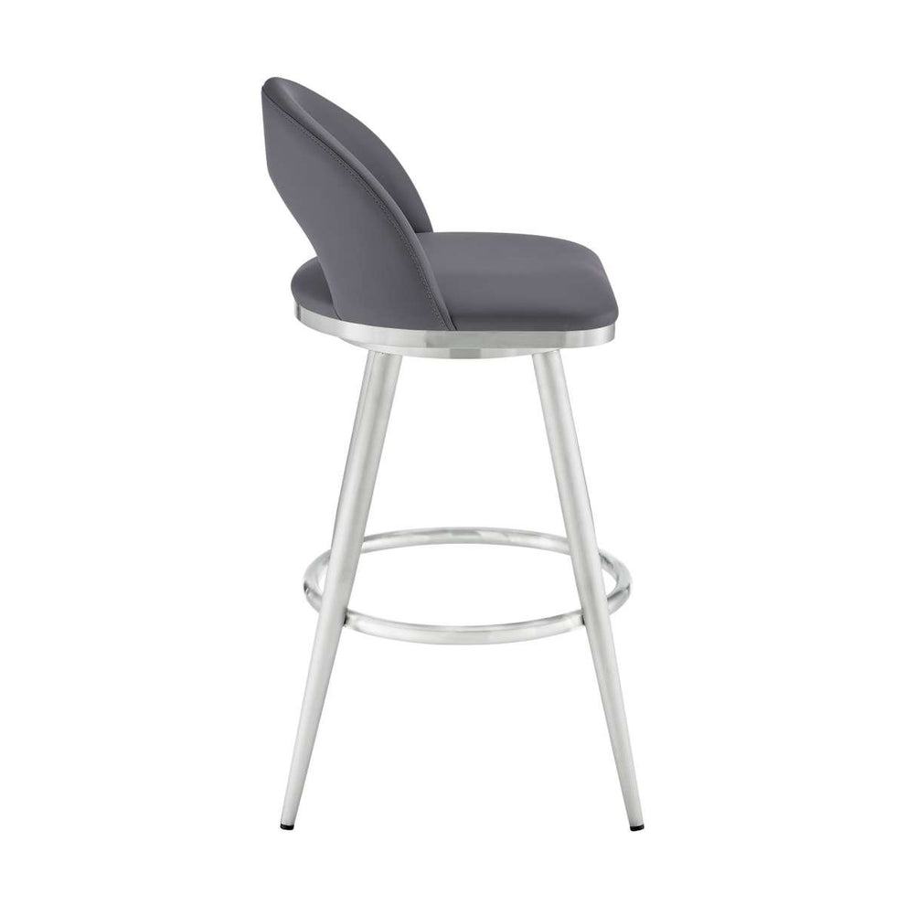 Charlotte 26" Swivel Counter Stool in Brushed Stainless Steel and Gray Faux Leather By Armen Living | Bar Stools | Modishstore - 3
