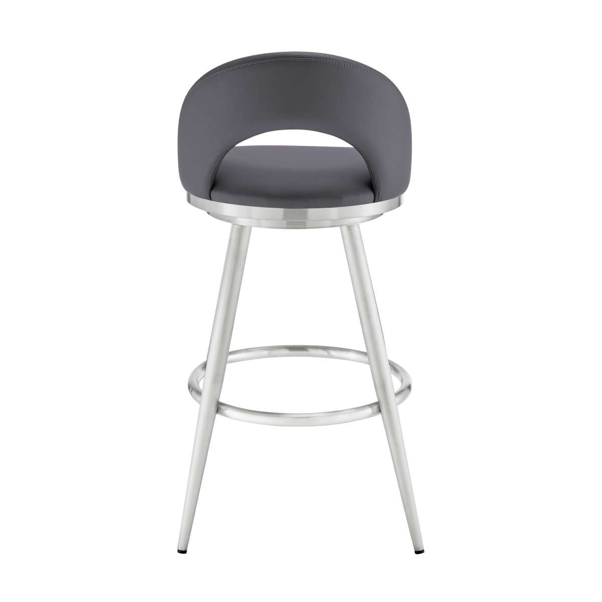 Charlotte 26" Swivel Counter Stool in Brushed Stainless Steel and Gray Faux Leather By Armen Living | Bar Stools | Modishstore - 4