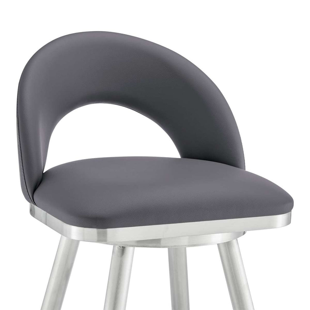 Charlotte 26" Swivel Counter Stool in Brushed Stainless Steel and Gray Faux Leather By Armen Living | Bar Stools | Modishstore - 5