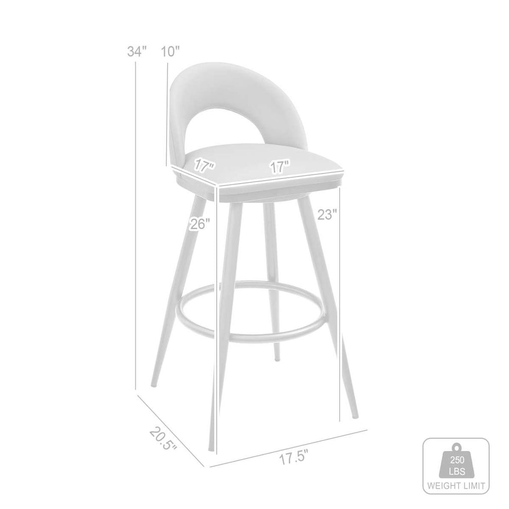 Charlotte 26" Swivel Counter Stool in Brushed Stainless Steel and Gray Faux Leather By Armen Living | Bar Stools | Modishstore - 6