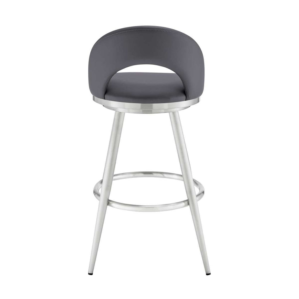 Charlotte 30" Swivel Bar Stool in Brushed Stainless Steel with Gray Faux Leather By Armen Living | Bar Stools | Modishstore - 4