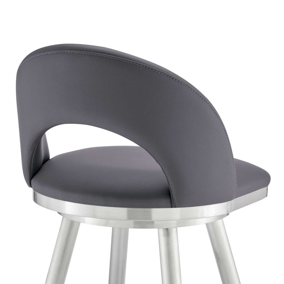 Charlotte 30" Swivel Bar Stool in Brushed Stainless Steel with Gray Faux Leather By Armen Living | Bar Stools | Modishstore - 7