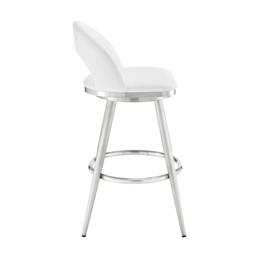 Charlotte 26" Swivel Counter Stool in Brushed Stainless Steel with White Faux Leather By Armen Living | Bar Stools | Modishstore - 3