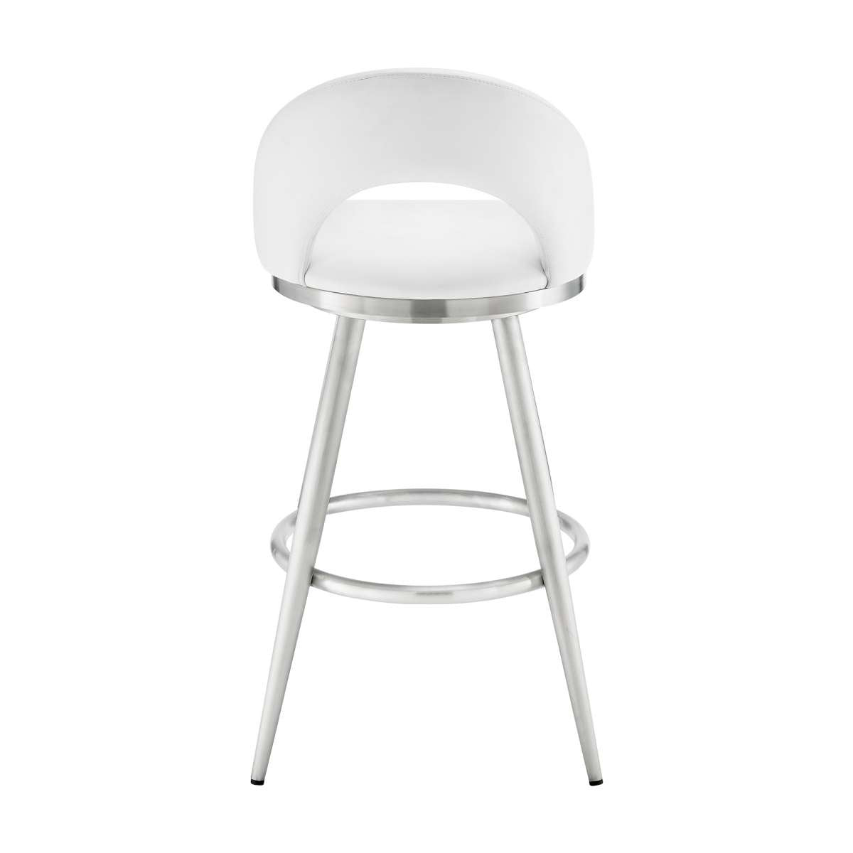 Charlotte 26" Swivel Counter Stool in Brushed Stainless Steel with White Faux Leather By Armen Living | Bar Stools | Modishstore - 4