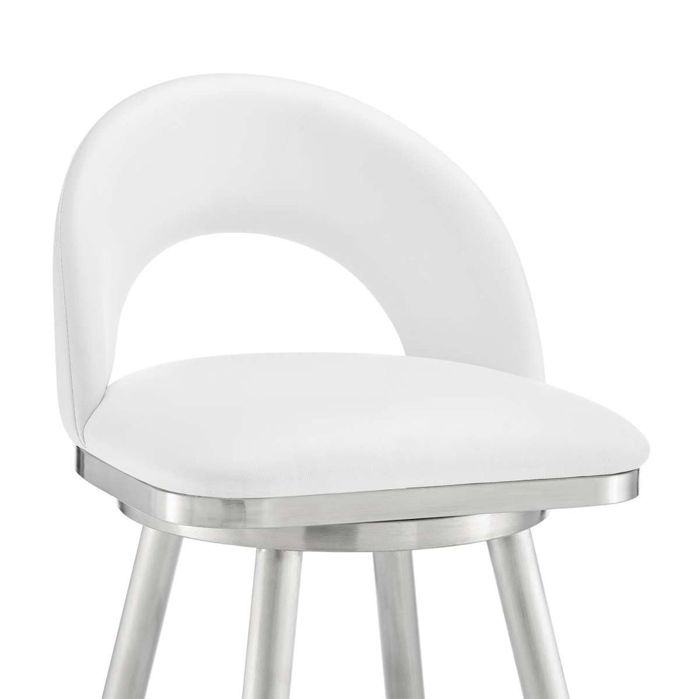 Charlotte 26" Swivel Counter Stool in Brushed Stainless Steel with White Faux Leather By Armen Living | Bar Stools | Modishstore - 5