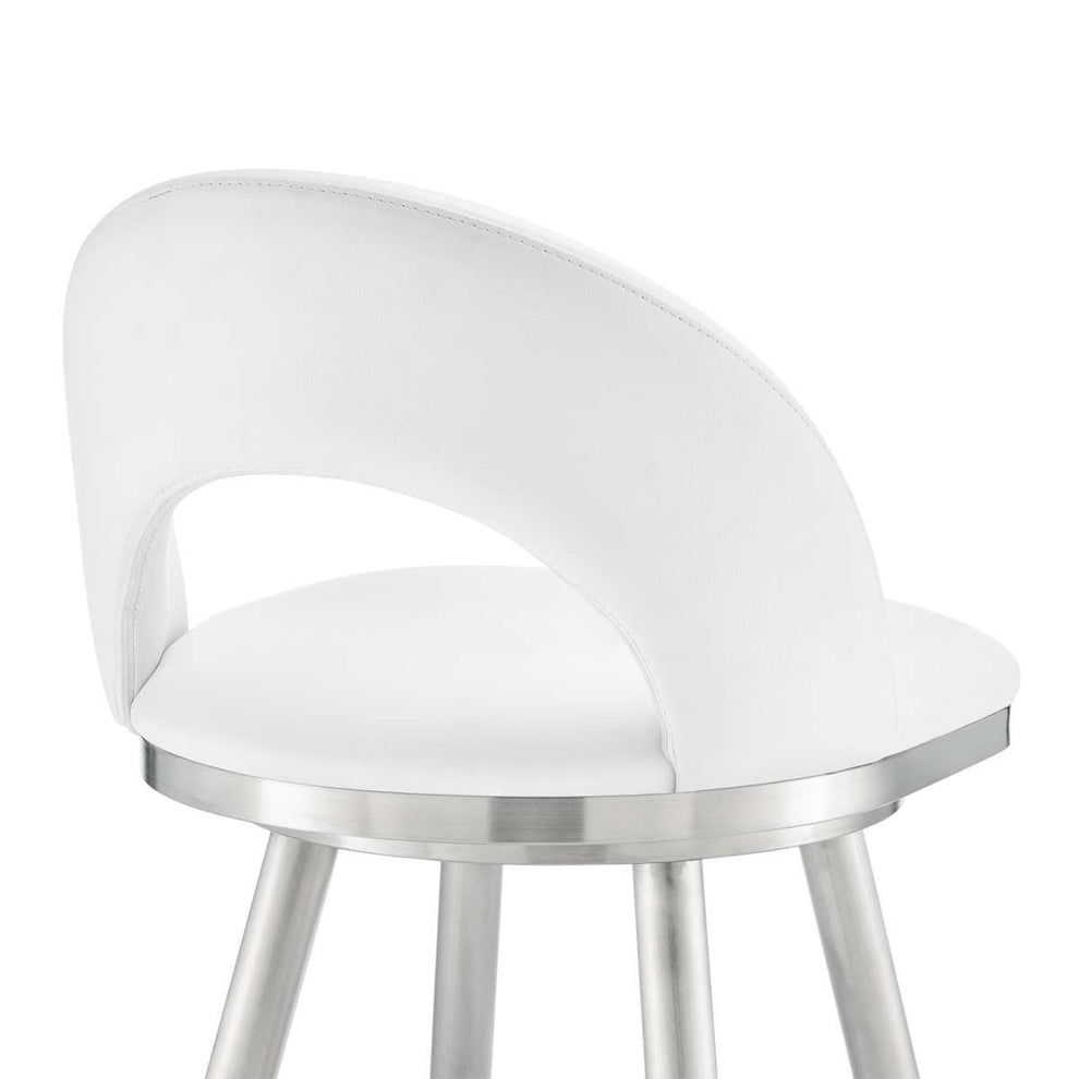 Charlotte 26" Swivel Counter Stool in Brushed Stainless Steel with White Faux Leather By Armen Living | Bar Stools | Modishstore - 7